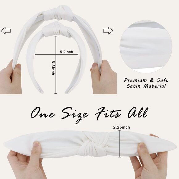 White Headband Knotted Headband for Women, Top Knot Headband Satin Silk White He - Picture 2 of 7